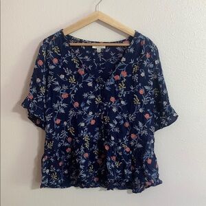 Lucky Brand Blue and Pink Flutter Sleeve Blouse